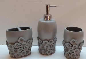 סט לאמבטיה- דגם פרחוני אפור