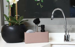 כלי מעוצב לסבון ומברשת למטבח